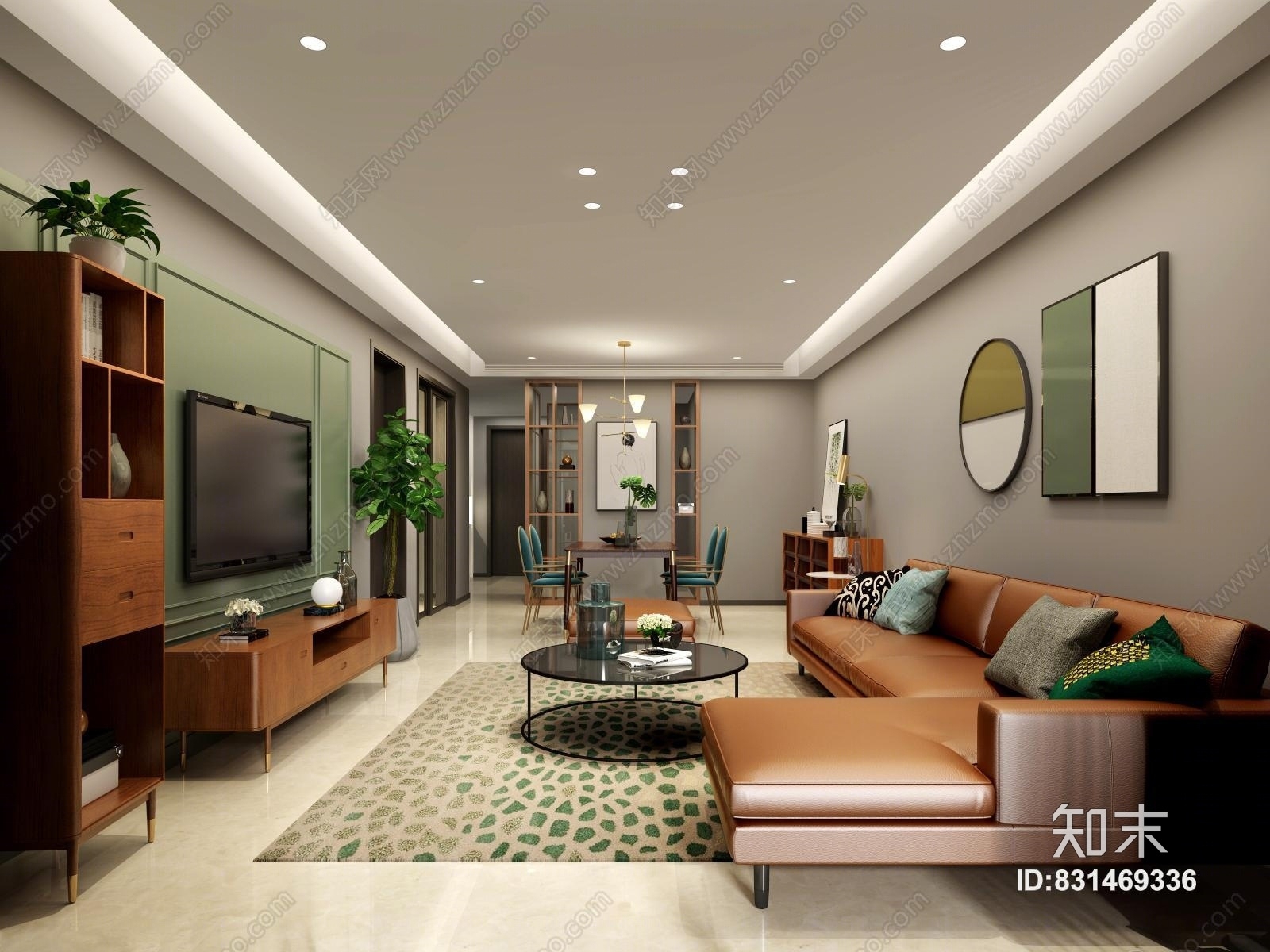 现代北欧轻奢客餐厅沙发柜子3D模型下载【ID:831469336】