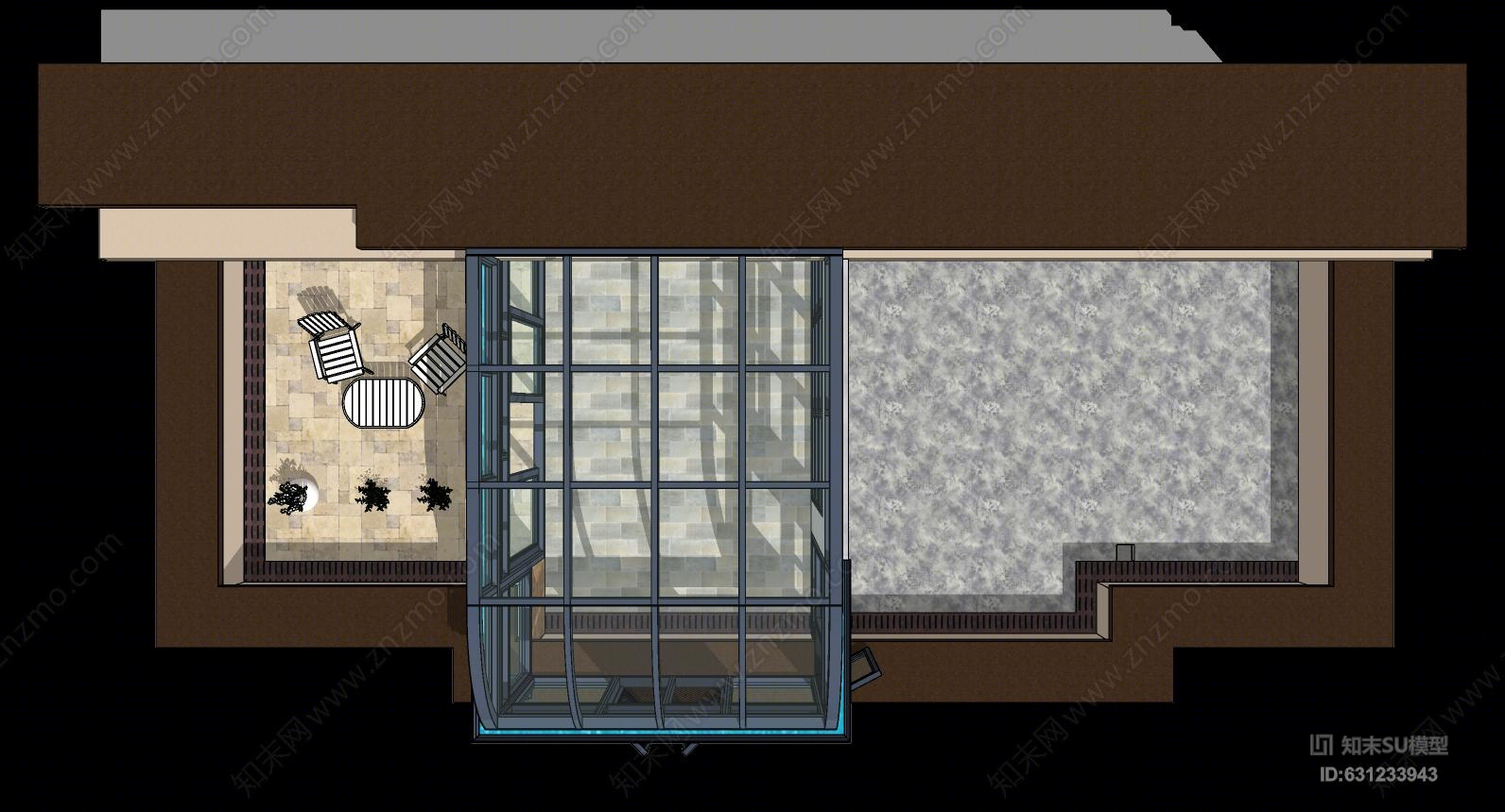 现代复式弯弧阳光房日式木障SU模型下载【ID:631233943】