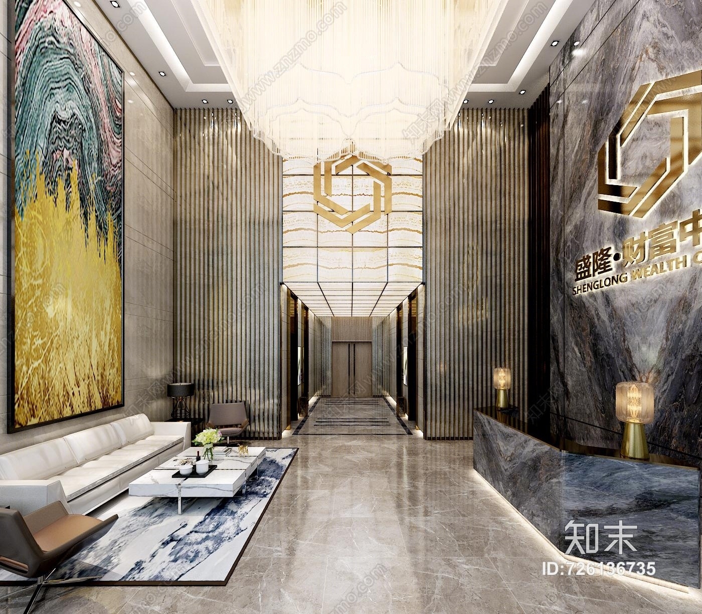 现代写字楼大堂3D模型下载【ID:726136735】