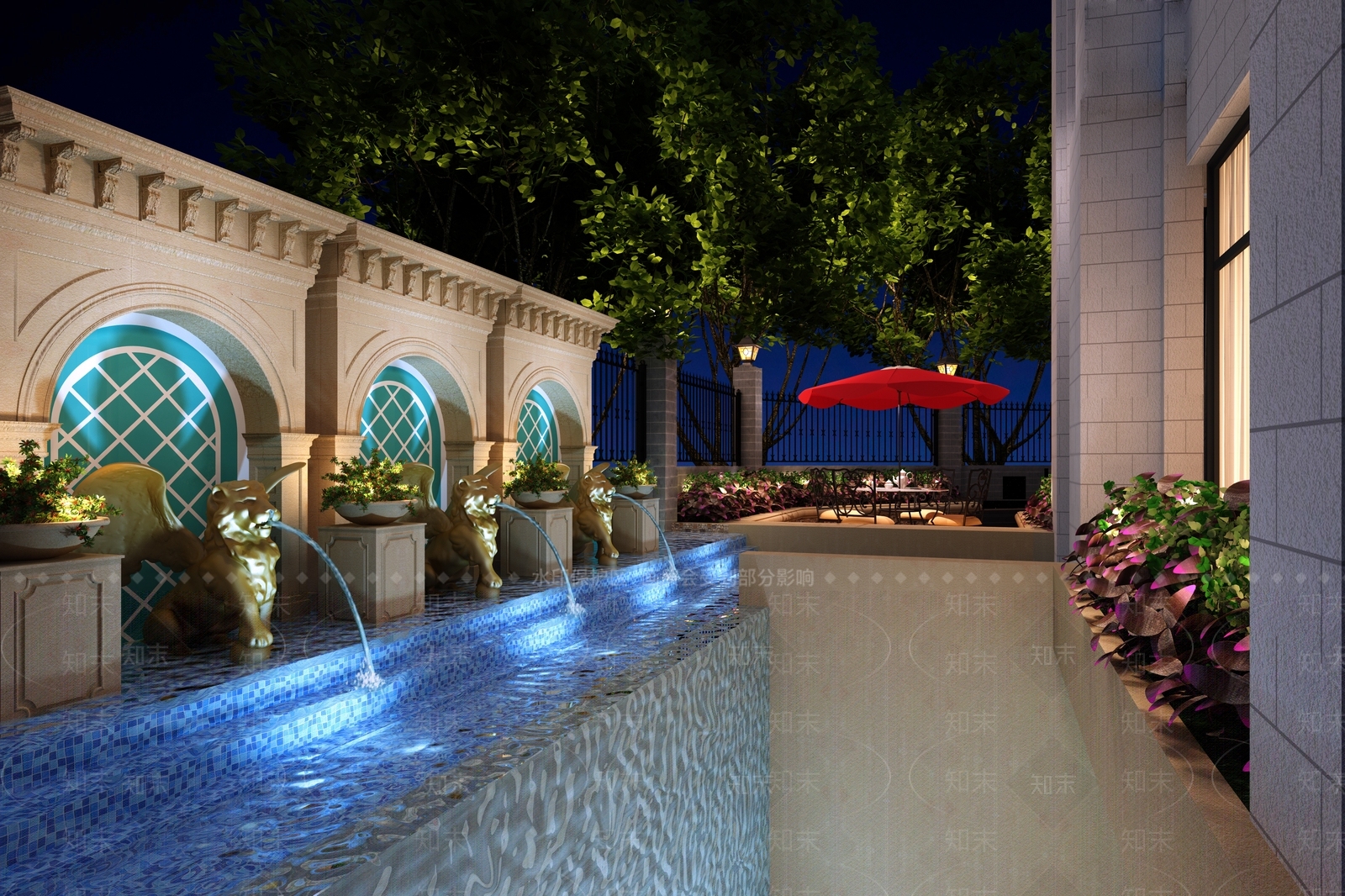 欧式古典狮子喷泉水池景观3D模型下载【ID:932774186】