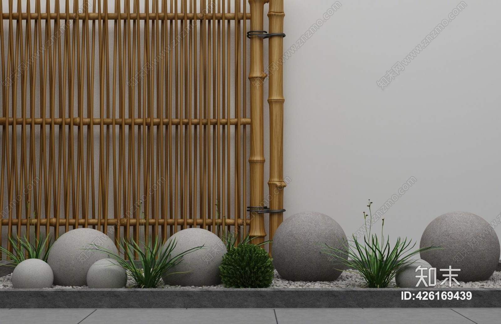 新中式景观小品竹子围栏3D模型下载【ID:426169439】