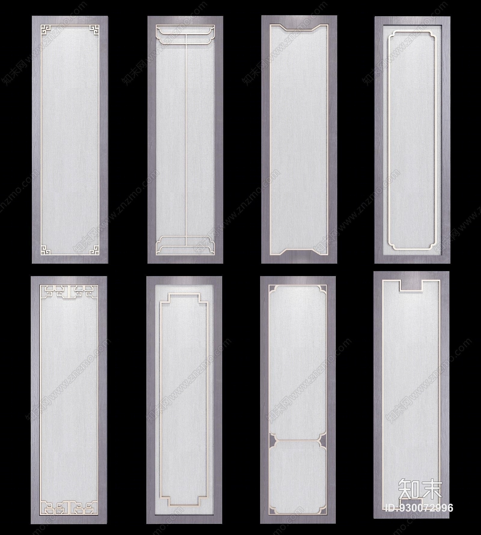 新中式移门护墙板组合3D模型下载【ID:930072996】