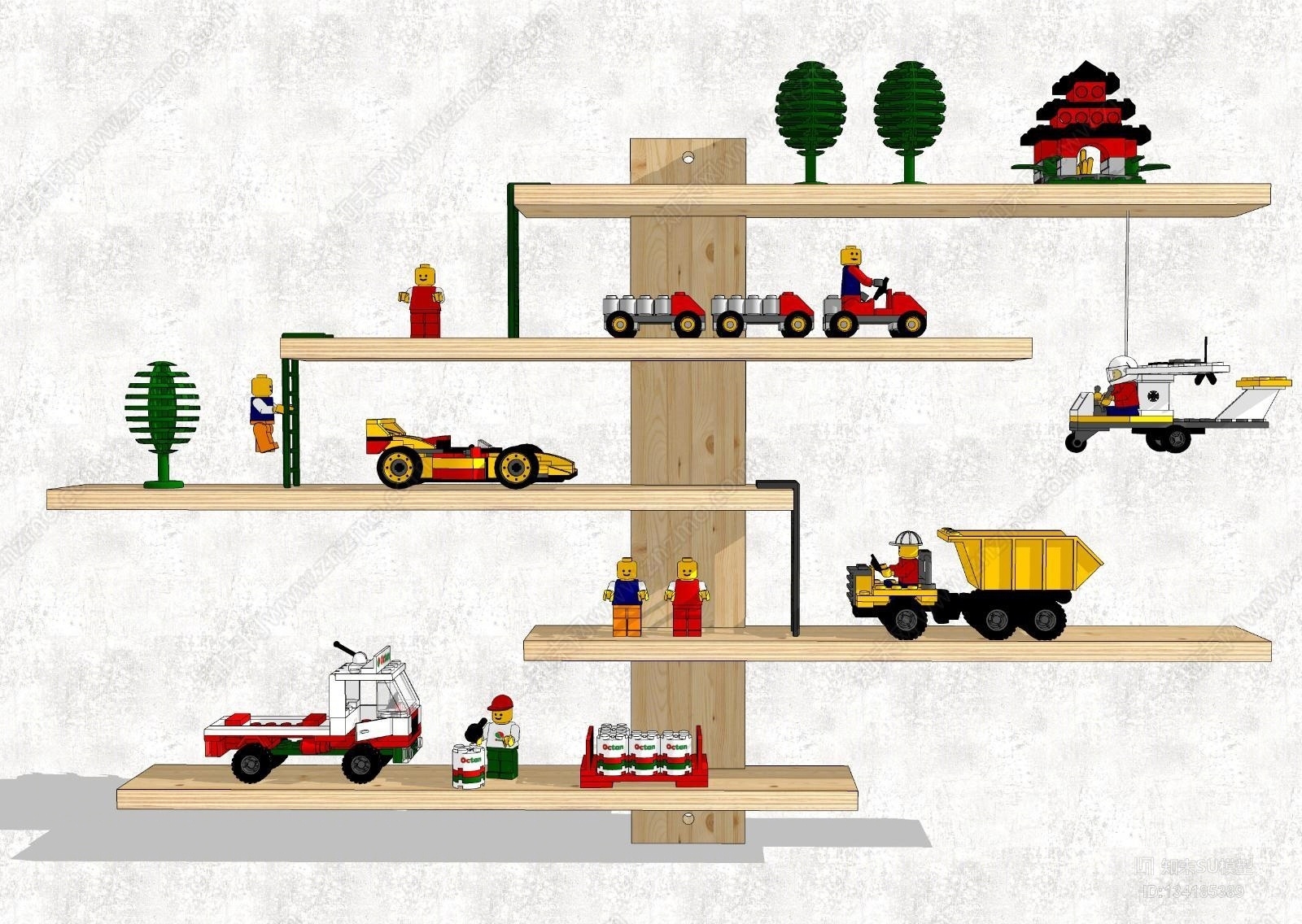 现代儿童房装饰架玩具模型组合SU模型下载【ID:134185389】