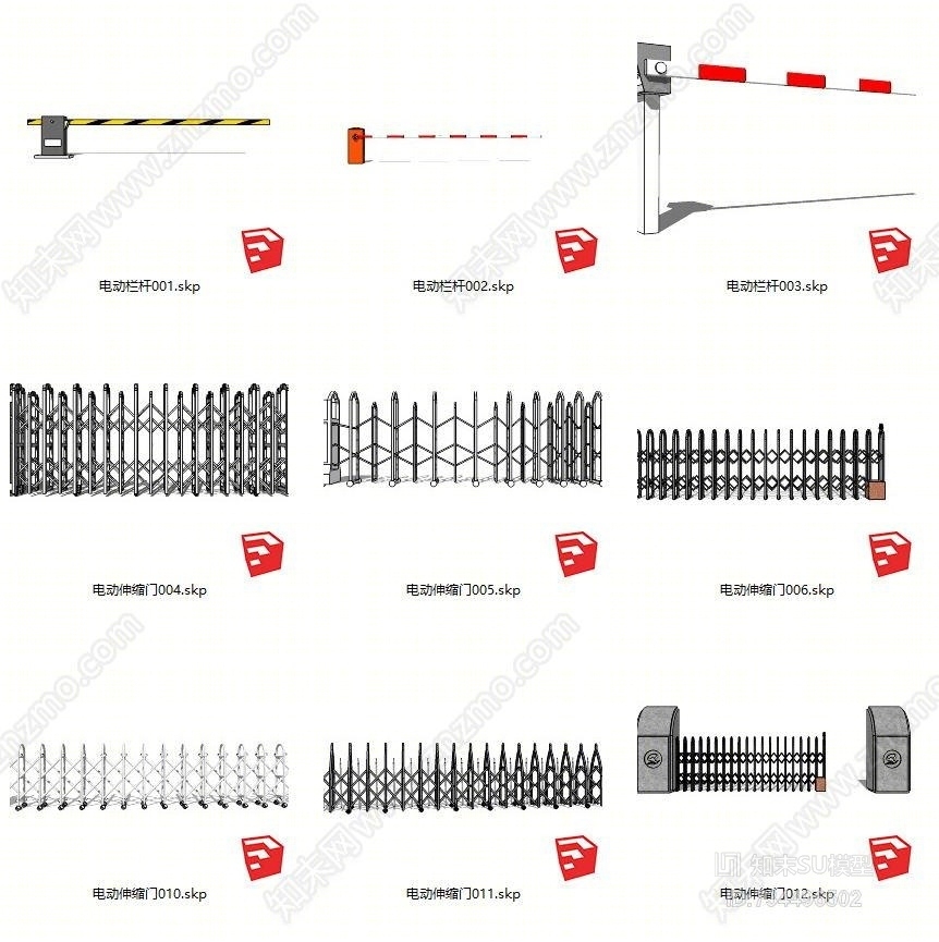 多款电动伸缩门组合SU模型下载【ID:734496502】