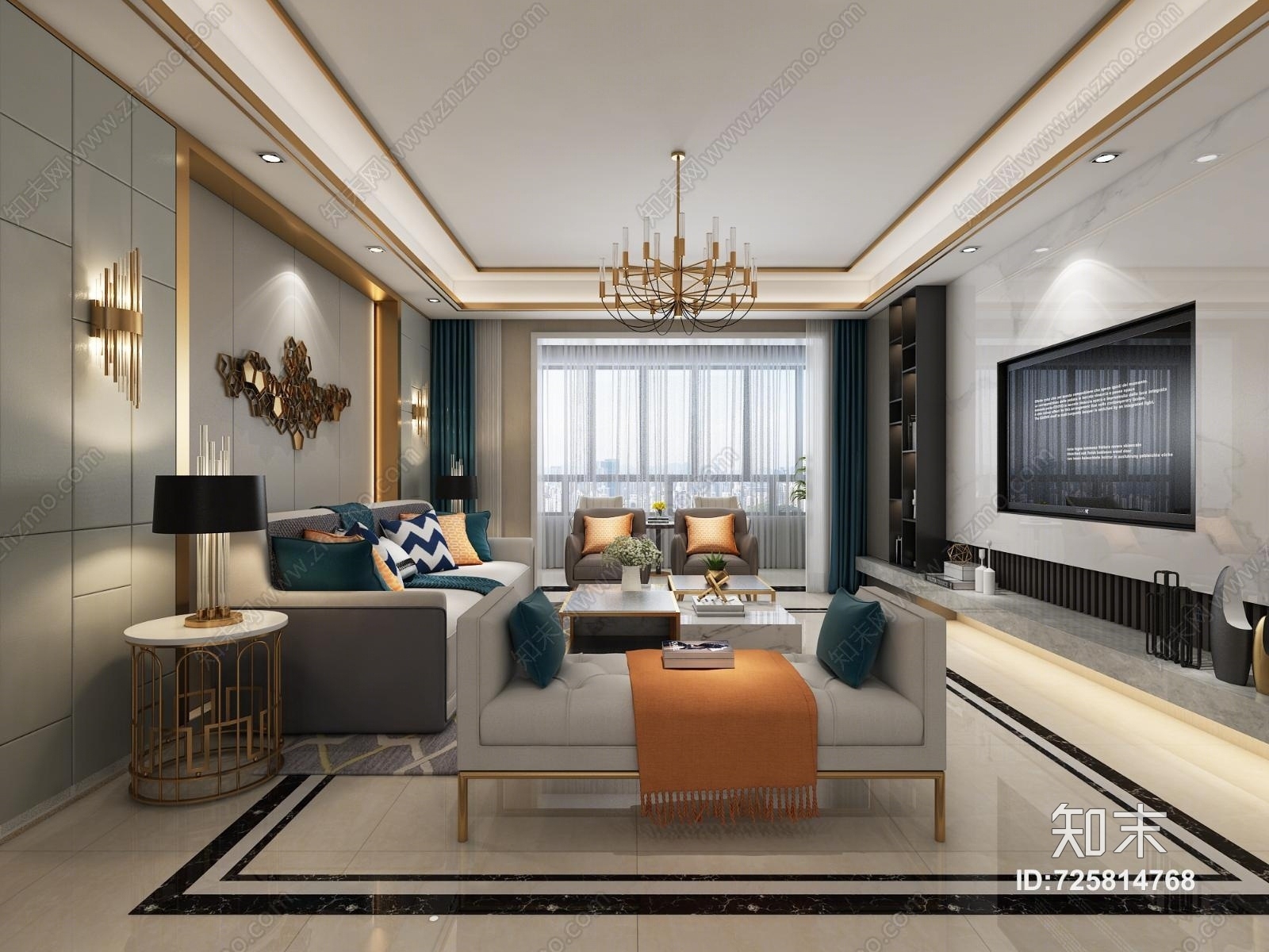 后现代奢华客厅3D模型下载【ID:725814768】