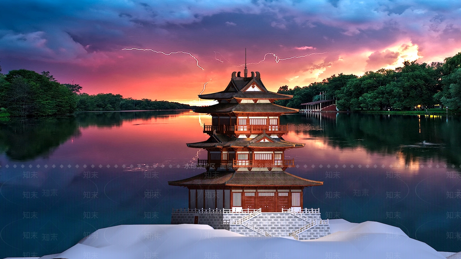 中式古建筑藏经阁3D模型下载【ID:234504863】