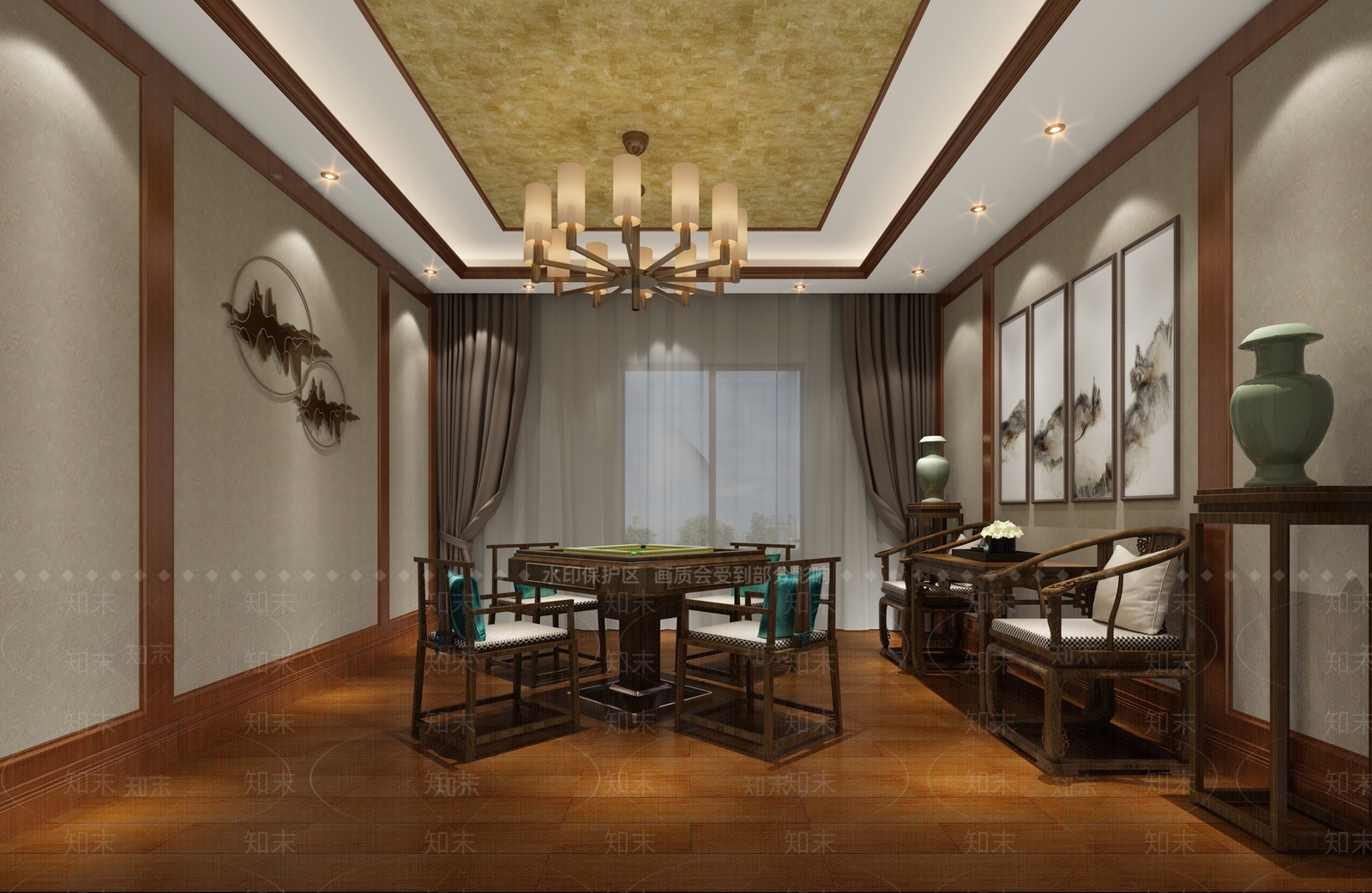 新中式棋牌室麻将室3D模型下载【ID:534924703】