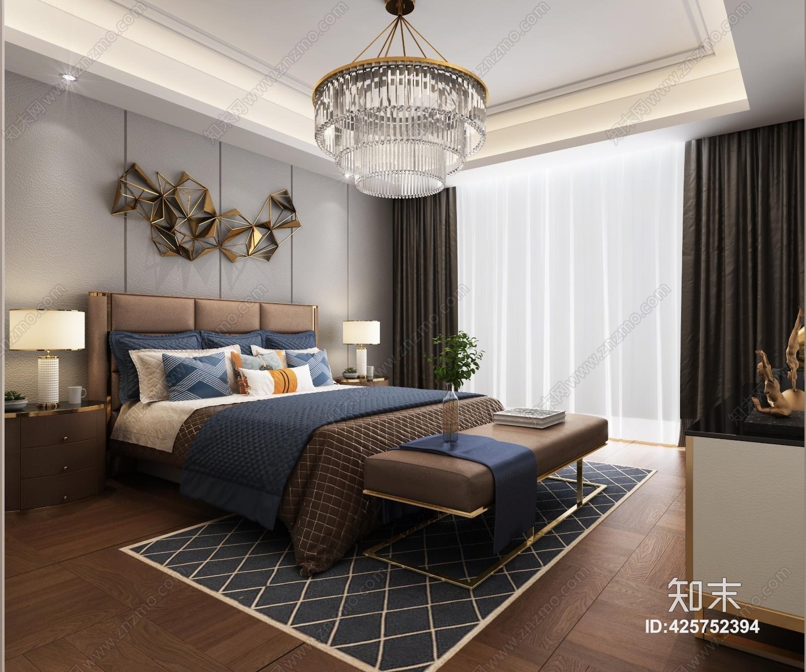 现代主卧家具3D模型下载【ID:425752394】