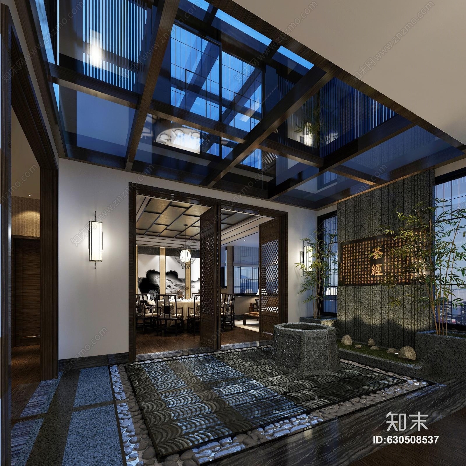 新中式茶餐厅小景观3D模型下载【ID:630508537】