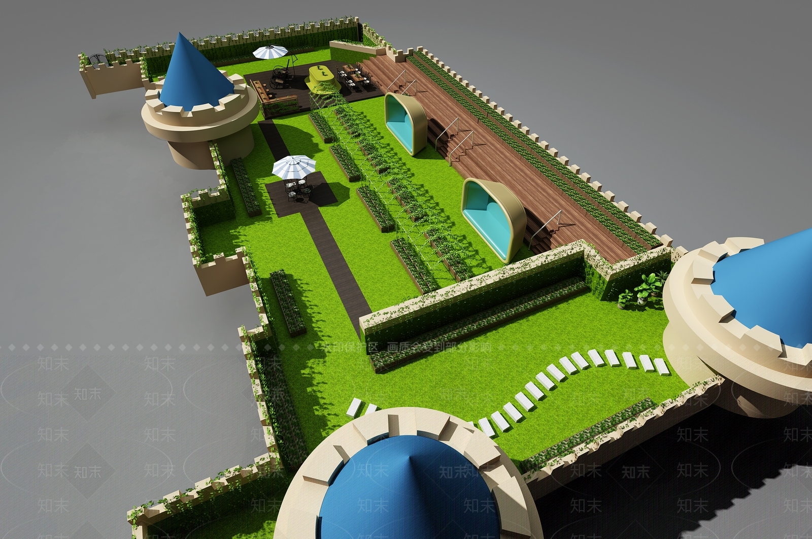 现代楼顶苗圃花园3D模型下载【ID:834724813】