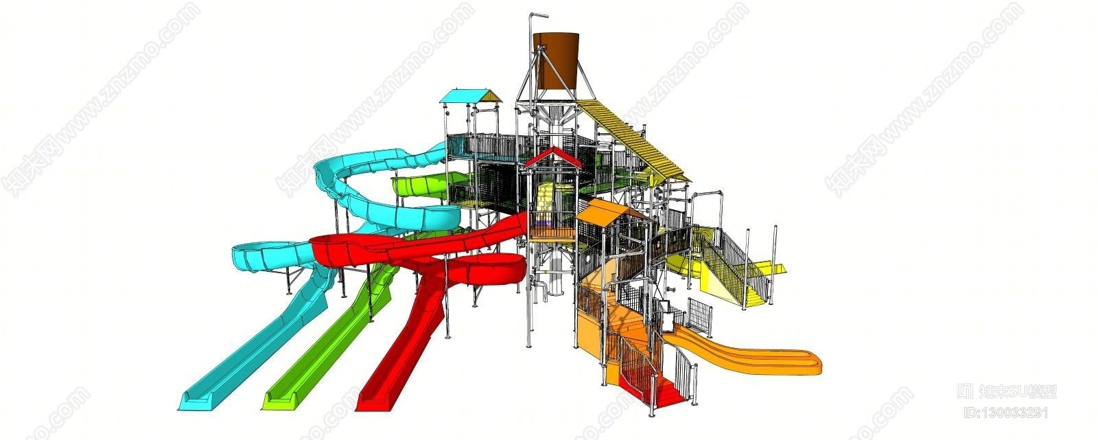 游乐设施水寨滑梯组合SU模型下载【ID:130033291】