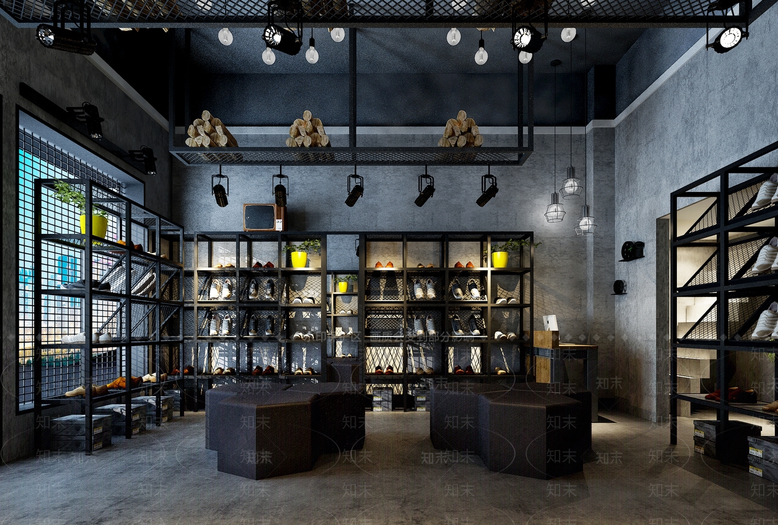 工业风鞋子专卖店3D模型下载【ID:733398794】