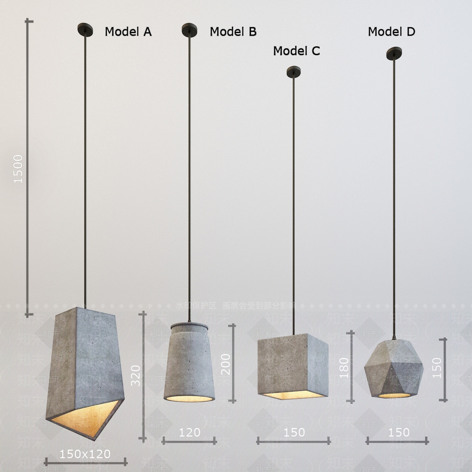 工业风石头吊灯3D模型下载【ID:534521825】