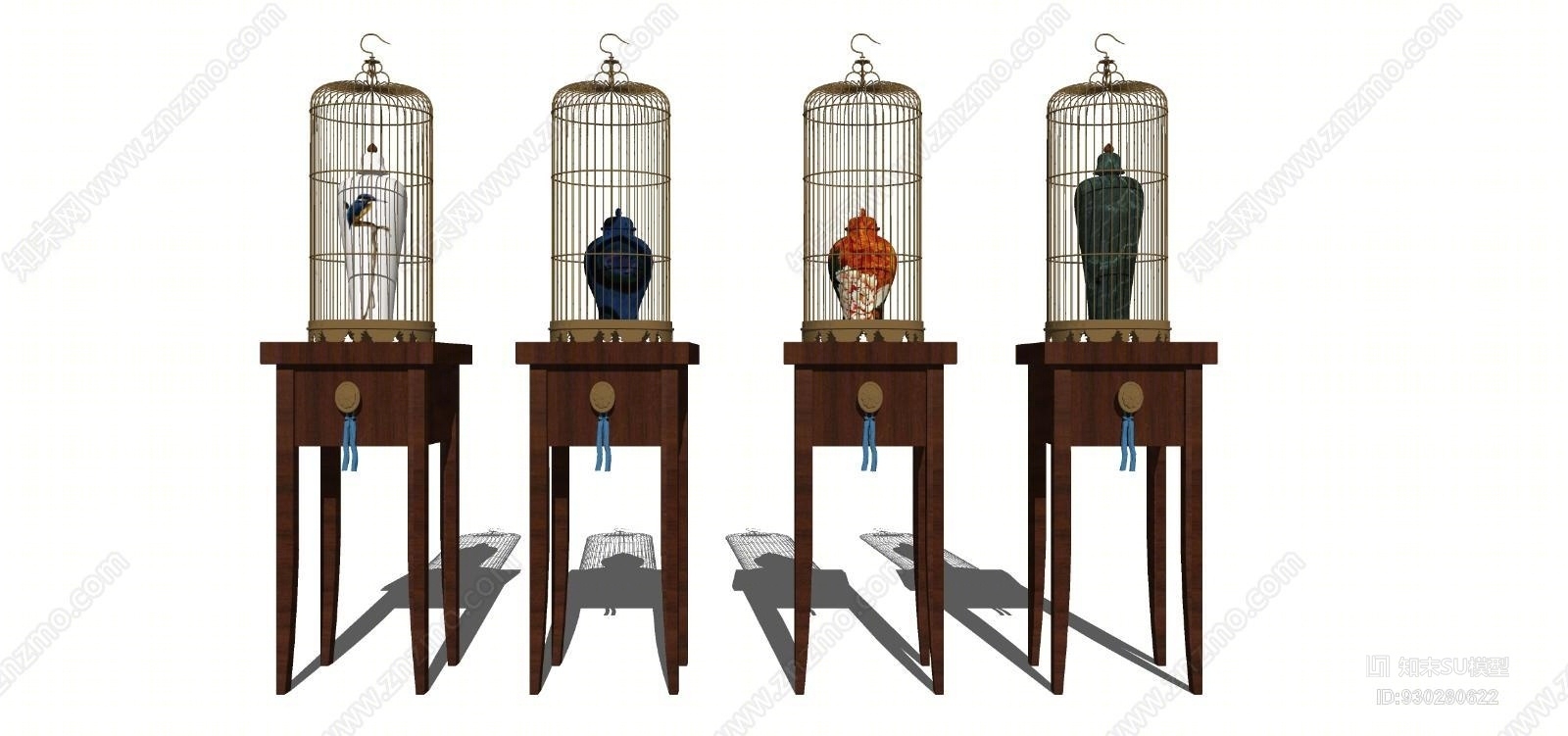 新中式鸟笼花瓶摆件组合SU模型下载【ID:930280622】