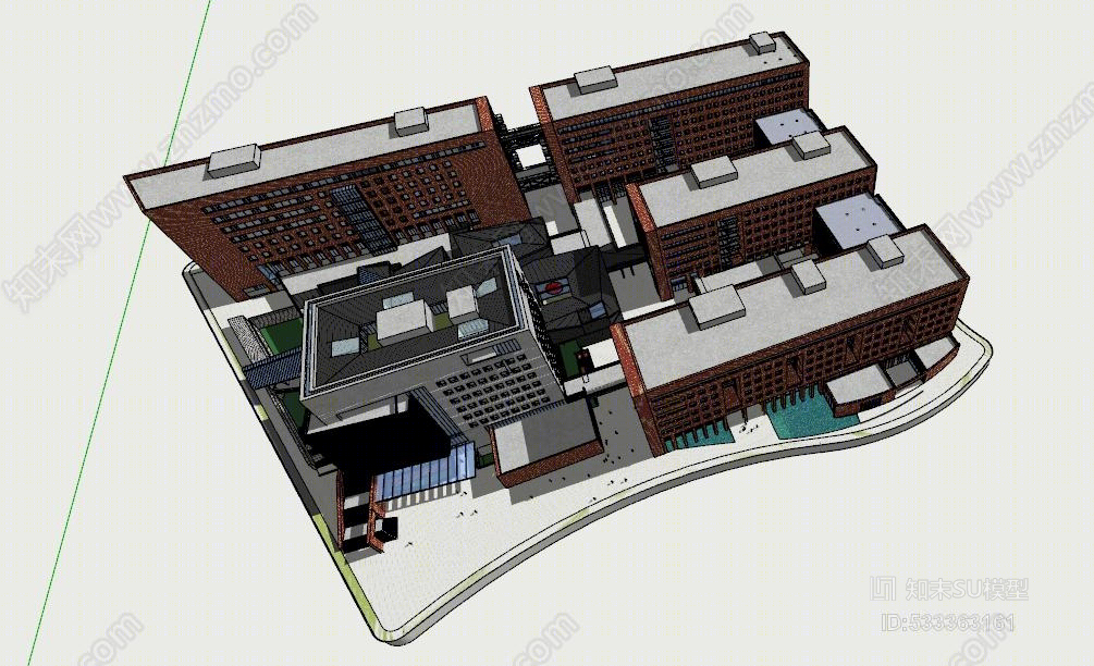 某大学新校区图书馆教学楼建筑钱包SU模型下载【ID:533363161】