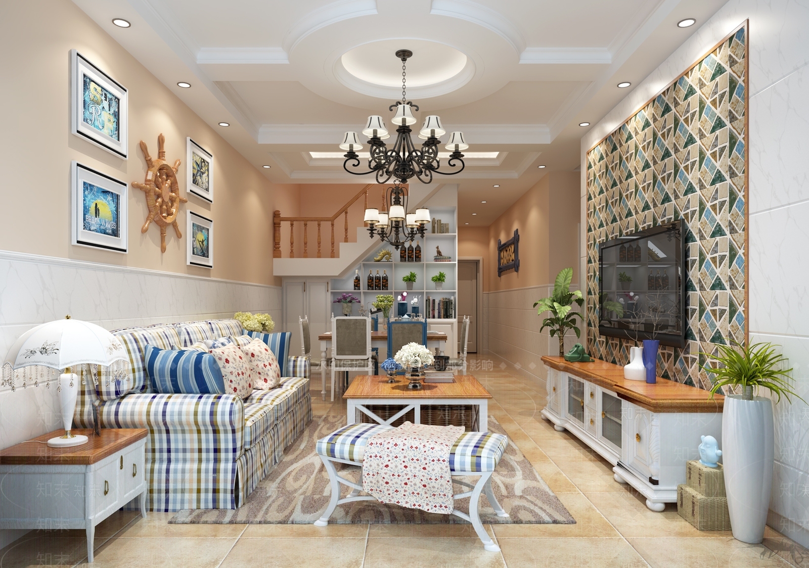 美式田园客餐厅3D模型下载【ID:734706721】