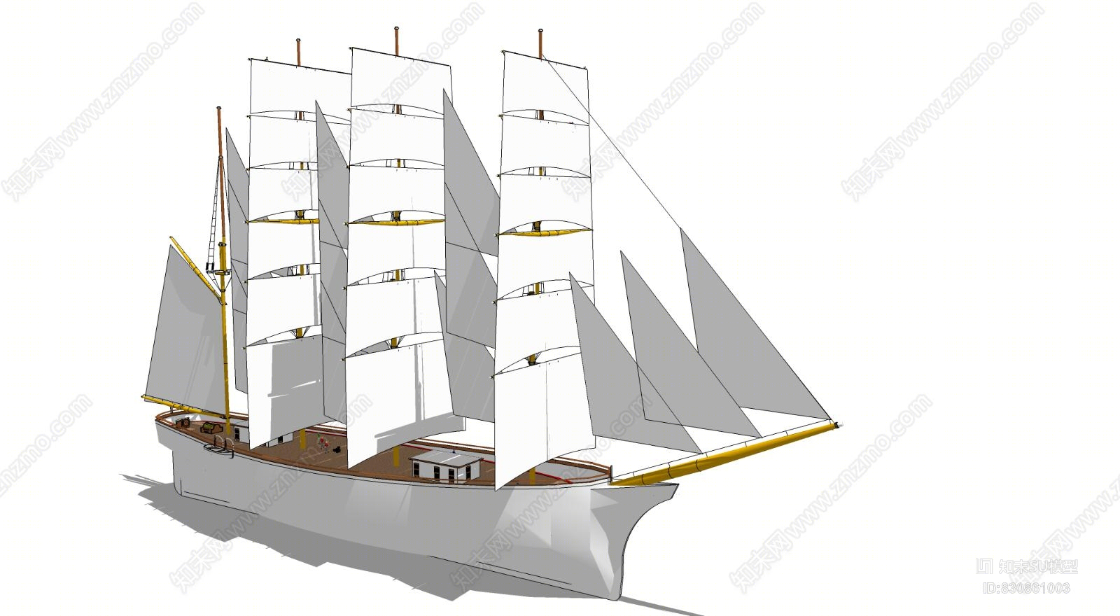 轮船货轮游艇游轮龙舟帆船帆船SU模型下载【ID:830861003】