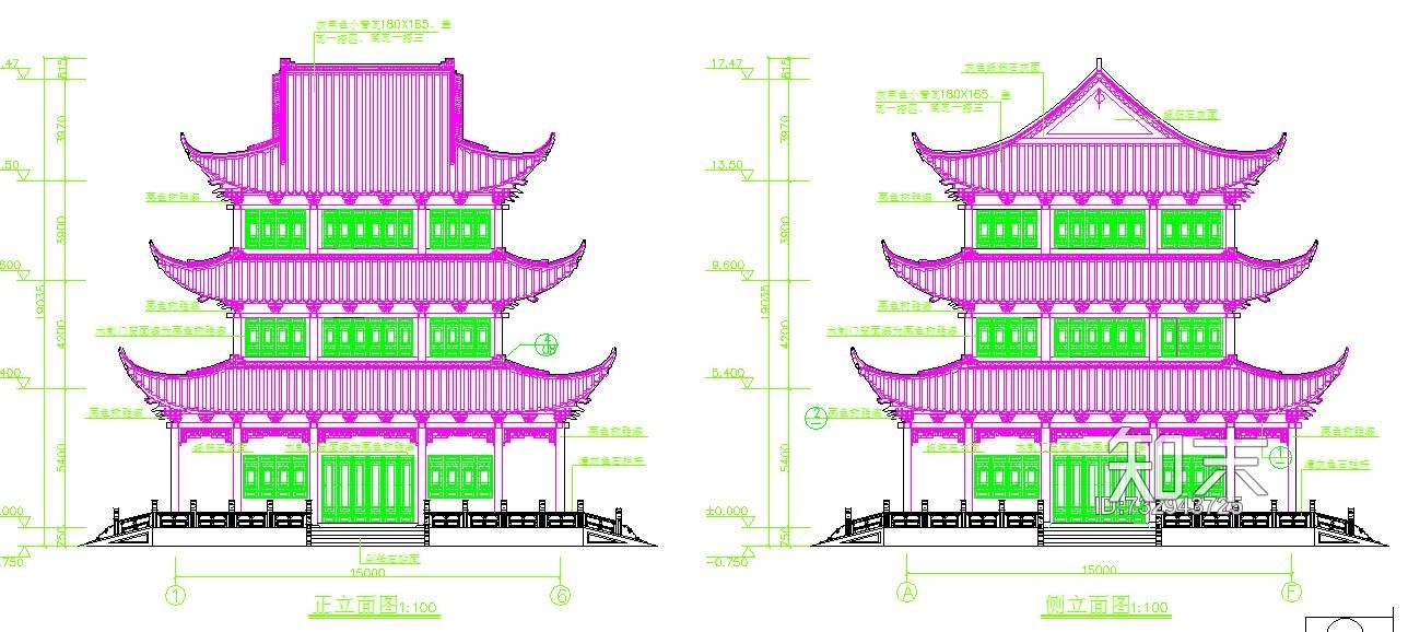 文昌阁古建筑cad施工图纸施工图下载【ID:732943725】