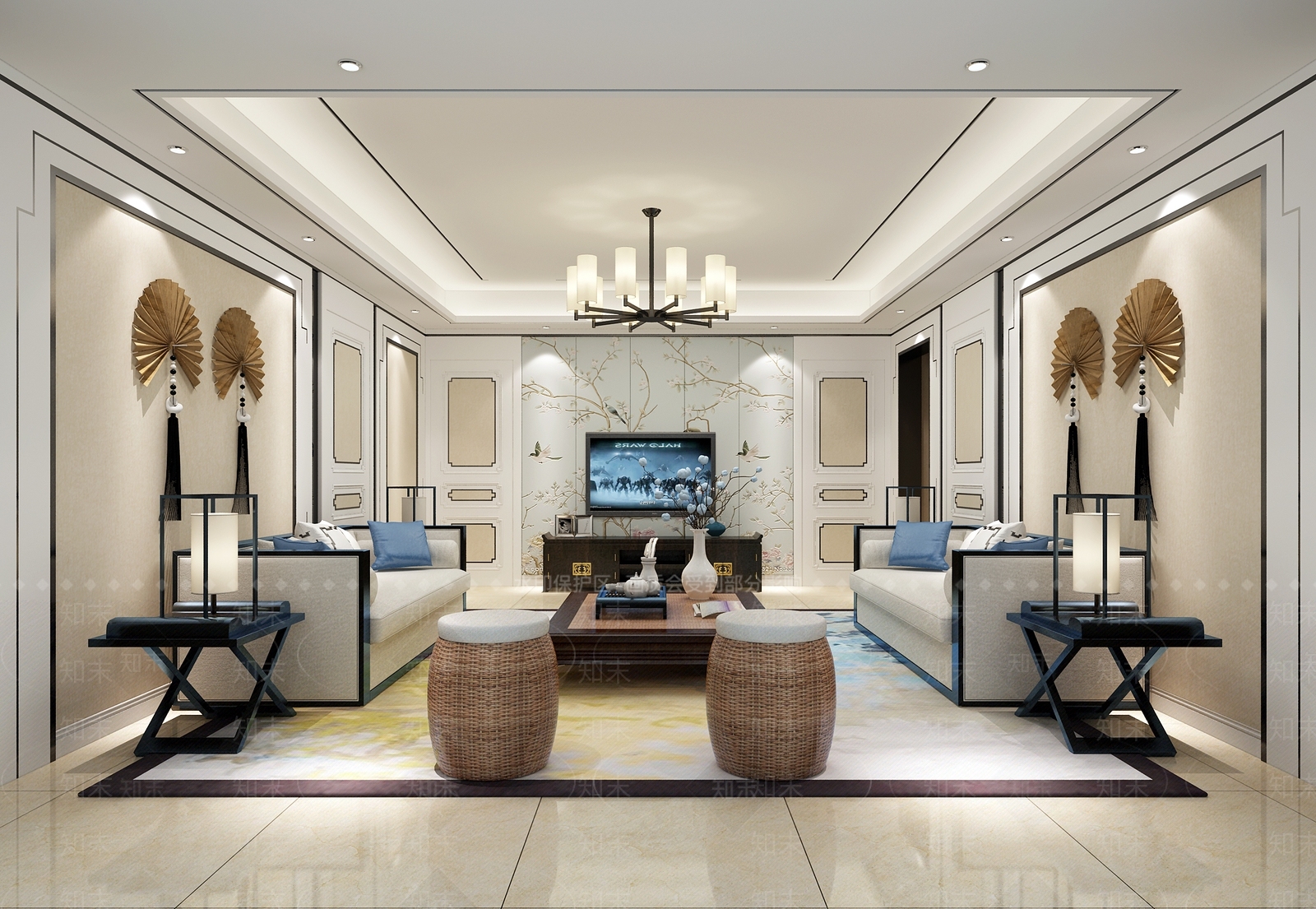 中式客厅书房沙发组合3D模型下载【ID:732441773】