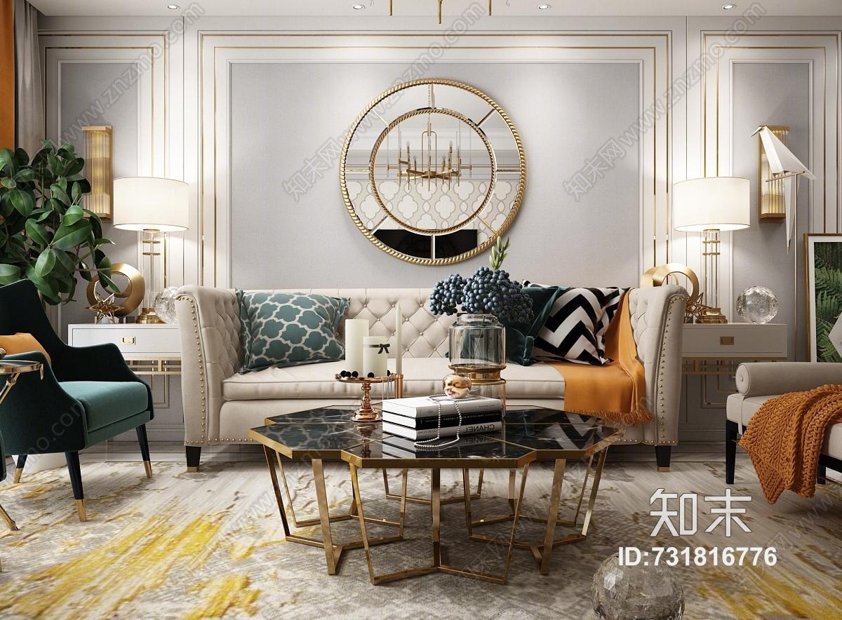 现代简欧客厅餐厅门厅模型3D模型下载【ID:731816776】