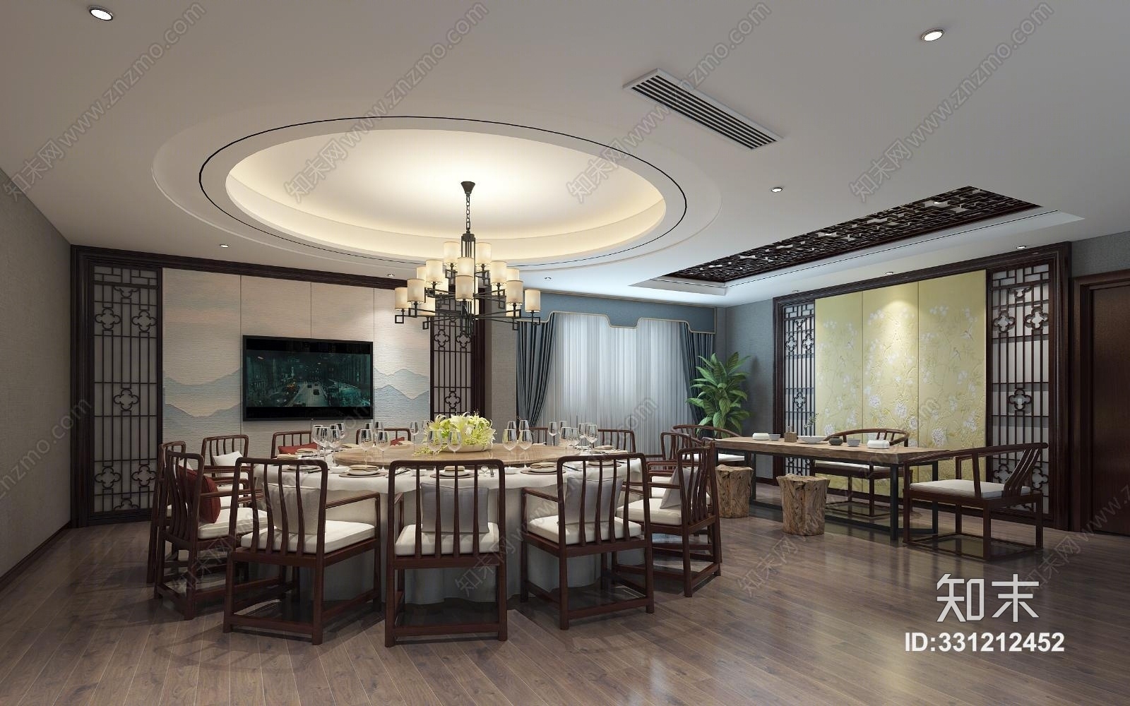 中式餐厅包厢包厢餐桌3D模型下载【ID:331212452】