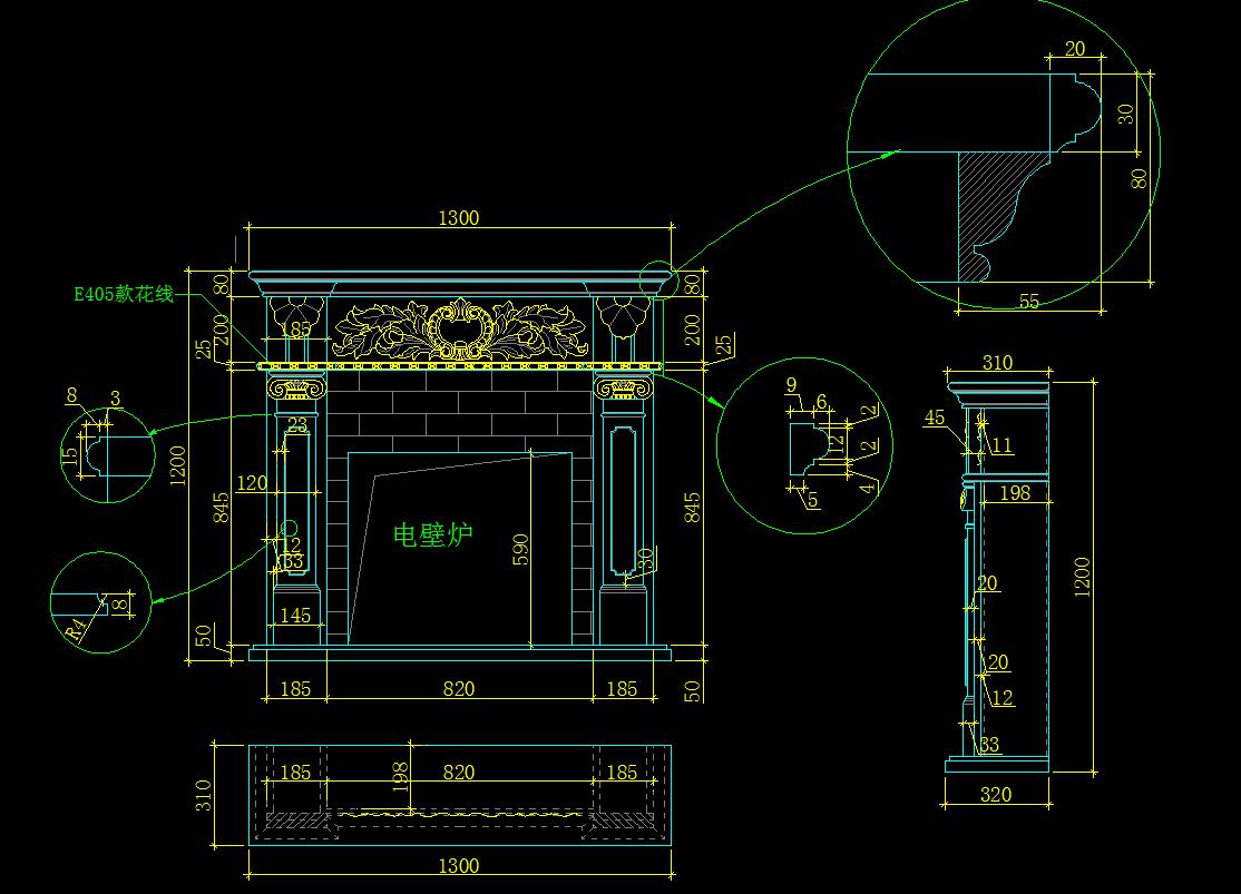 欧式壁炉设计深化cad施工图下载