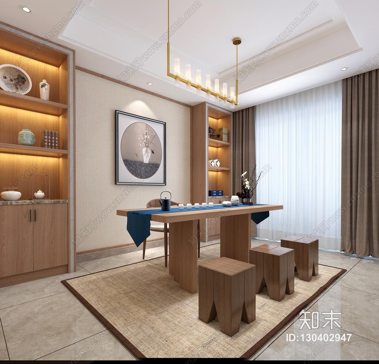 新中式吊灯3D模型下载【ID:130402947】