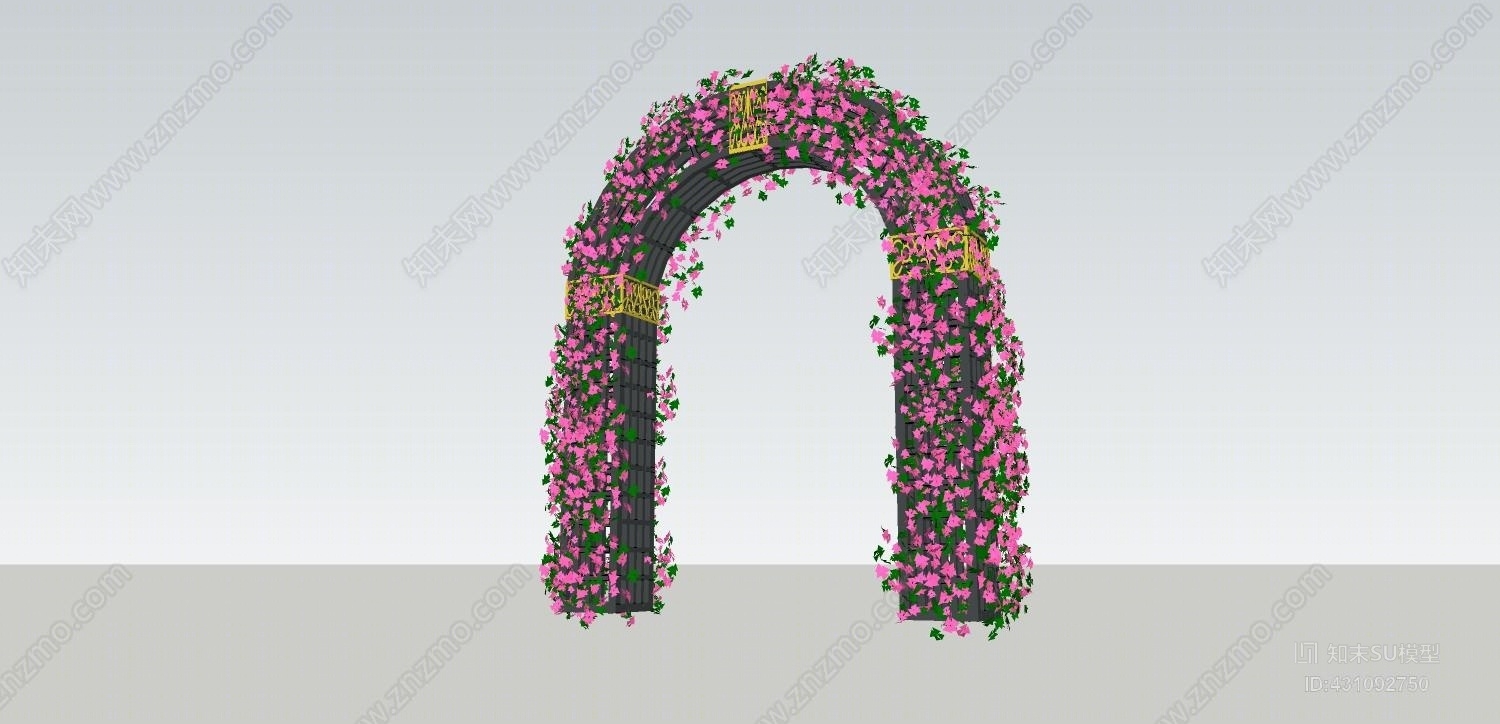 ZERO罗曼蒂克欧式铁艺花架廊架饰品SU模型下载【ID:431092750】