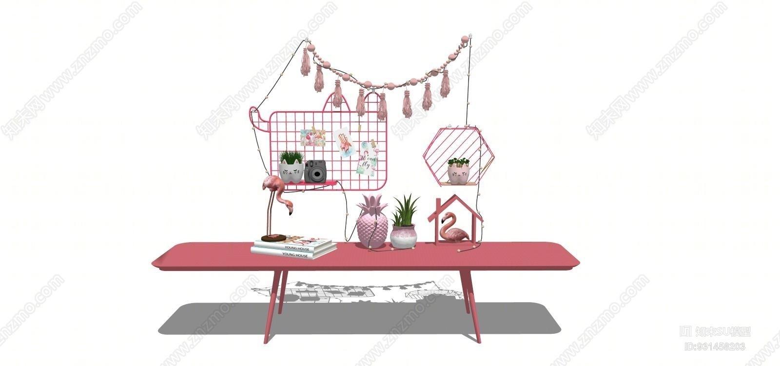 北欧粉色儿童挂件书籍摆件组合熨斗SU模型下载【ID:931458203】