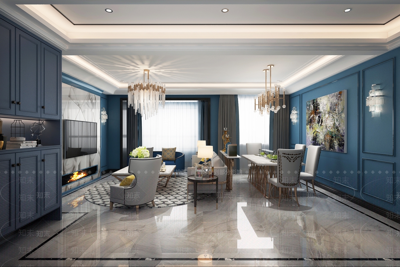 简约法式客餐厅3D模型下载【ID:733111763】