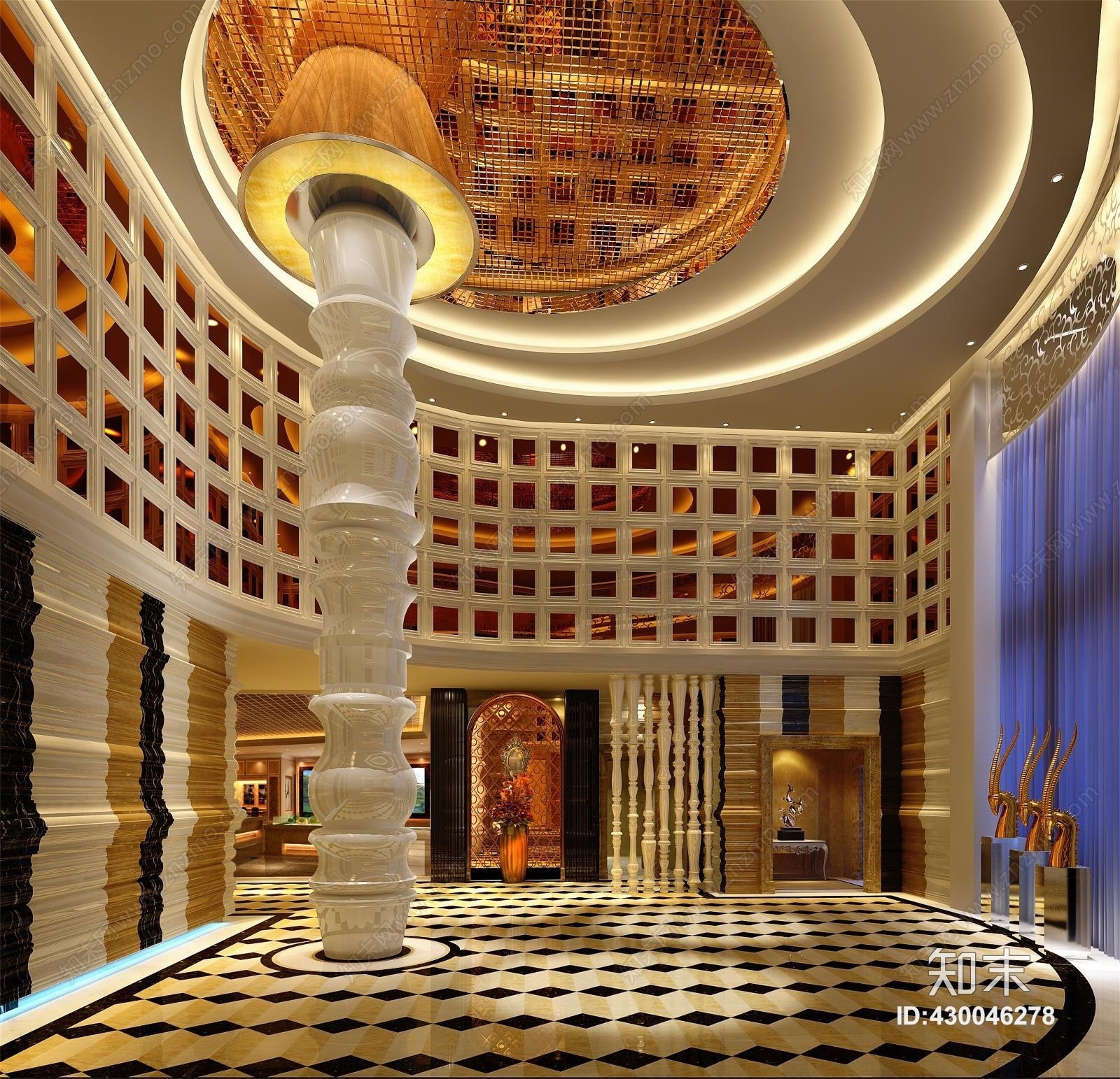 其它酒店大堂装饰柜过道玄关3D模型下载【ID:430046278】