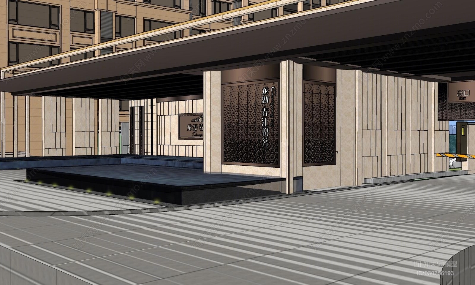 新中式景观大门,楼盘小区SU模型下载【ID:930756193】