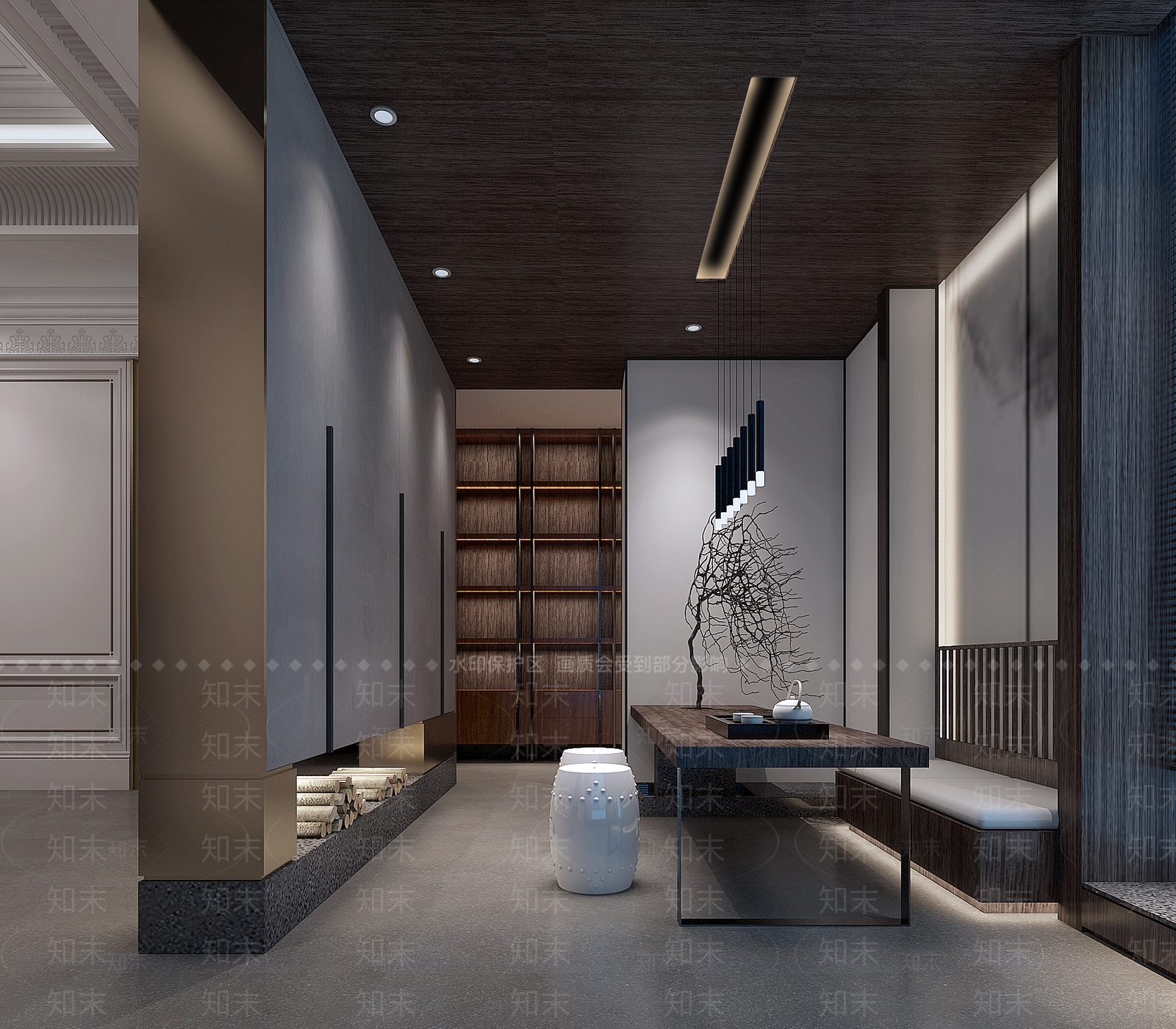 新中式禅意茶室茶台吊灯装饰3D模型下载【ID:133003977】