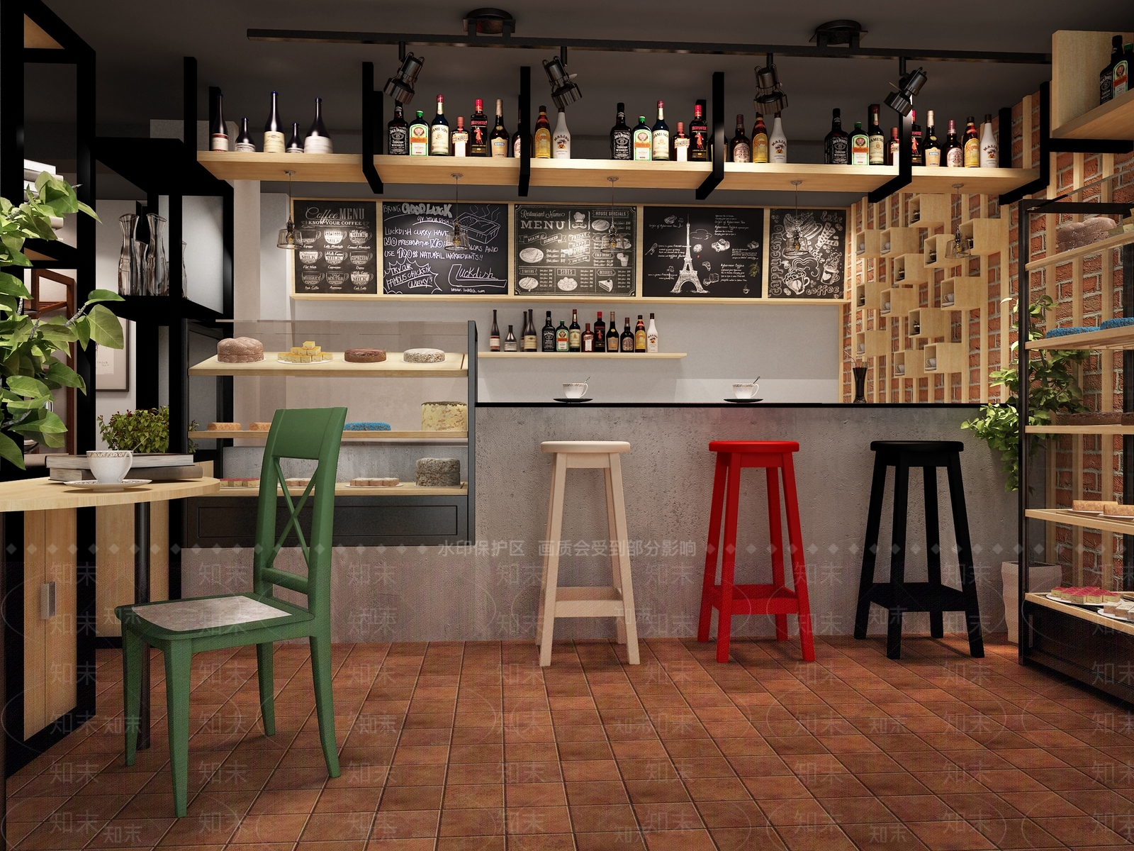 工业风现代loft咖啡馆前台模型3D模型下载【ID:132295031】