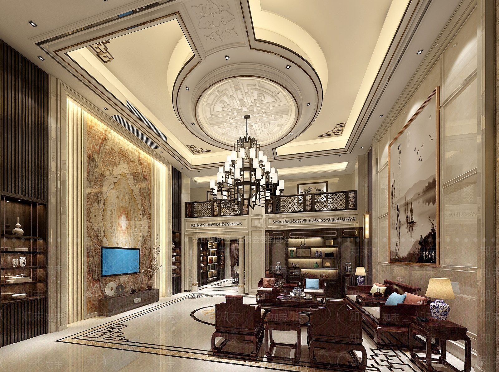 新中式复式客厅3D模型下载【ID:834205227】