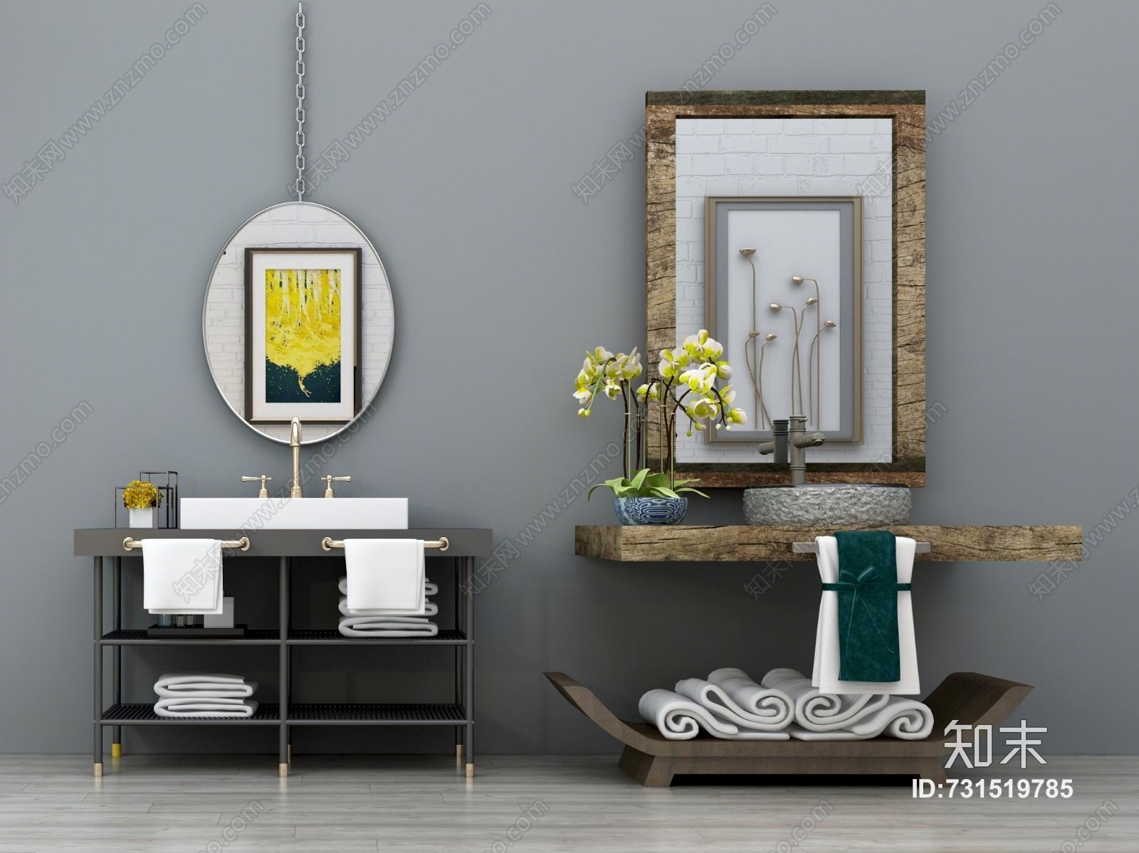 工业风洗手台洗手盆洗手柜组合3D模型下载【ID:731519785】