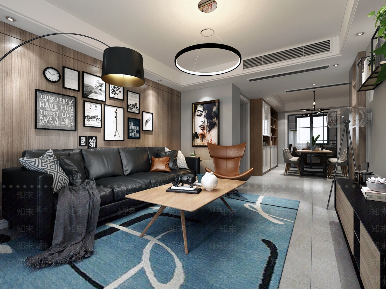 工业风客厅灰色冷淡风客餐厅现代工业风3D模型下载【ID:732338759】