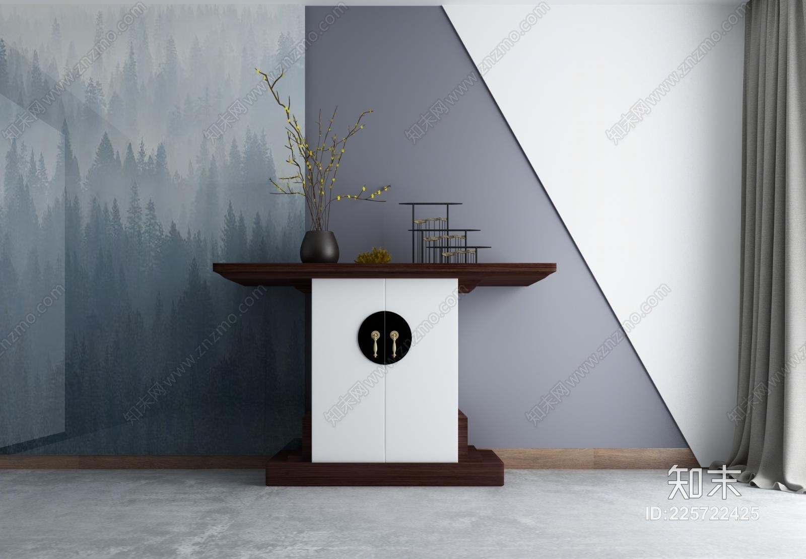 新中式玄关门厅端景柜组合3D模型下载【ID:225722425】