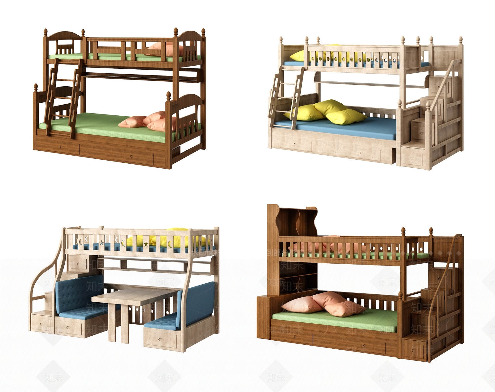 现代儿童双层双人床3D模型下载【ID:733158160】