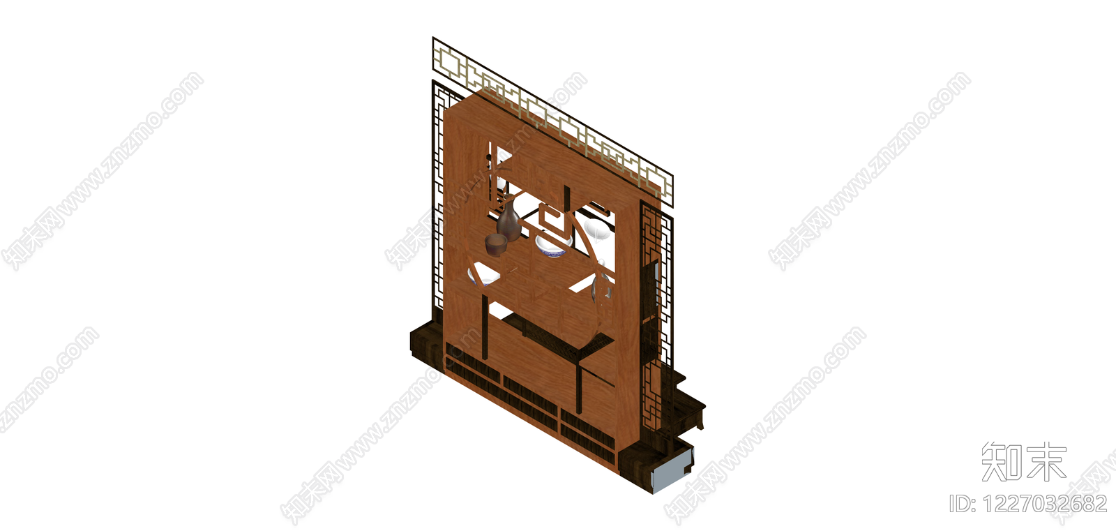 新中式镂空隔断柜SU模型下载【ID:1227032682】