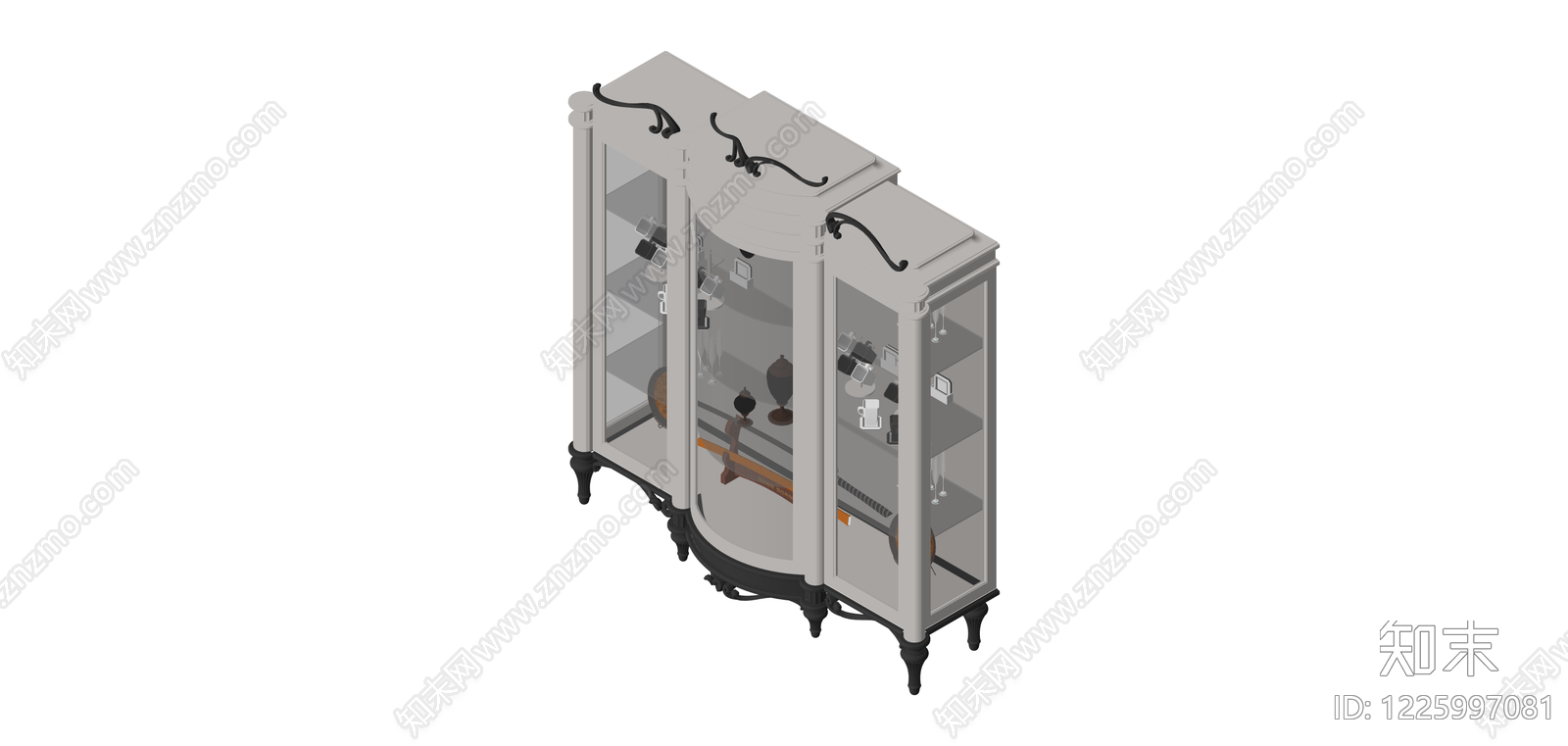 古典三门玻璃展示柜SU模型下载【ID:1225997081】