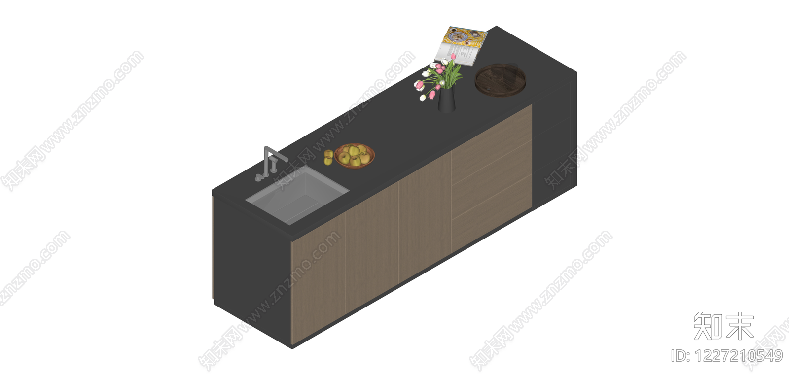 现代厨房岛台组合SU模型下载【ID:1227210549】