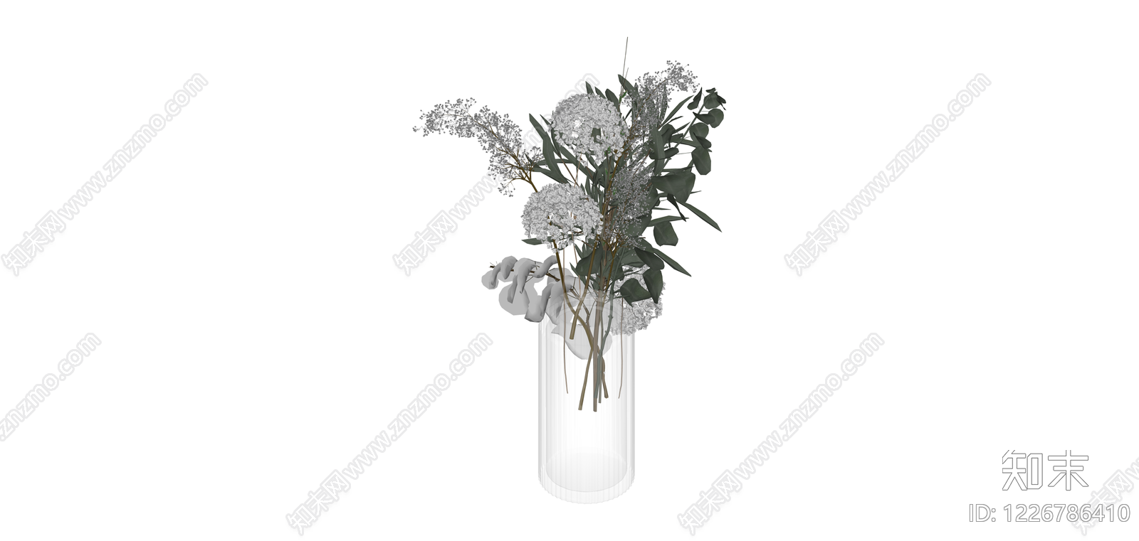 玻璃花瓶插花组合SU模型下载【ID:1226786410】