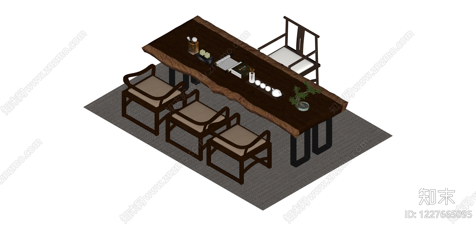 新中式茶桌椅组合SU模型下载【ID:1227665095】