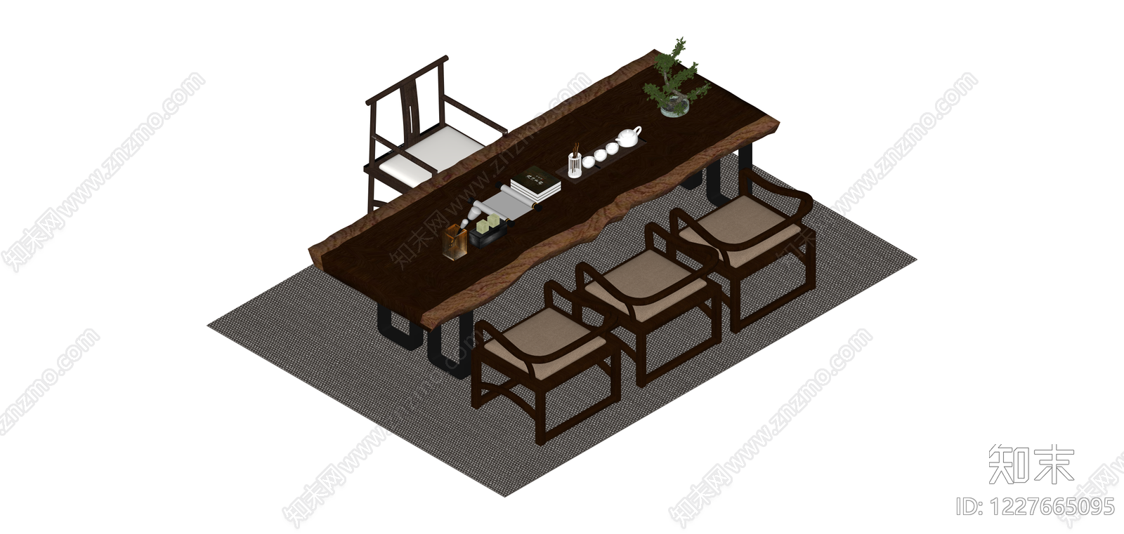 新中式茶桌椅组合SU模型下载【ID:1227665095】