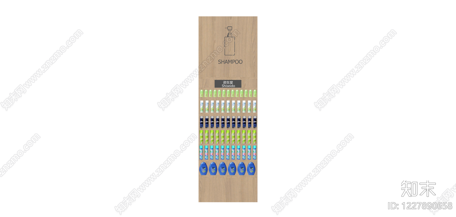 木纹材质洗浴用品展示架SU模型下载【ID:1227890658】