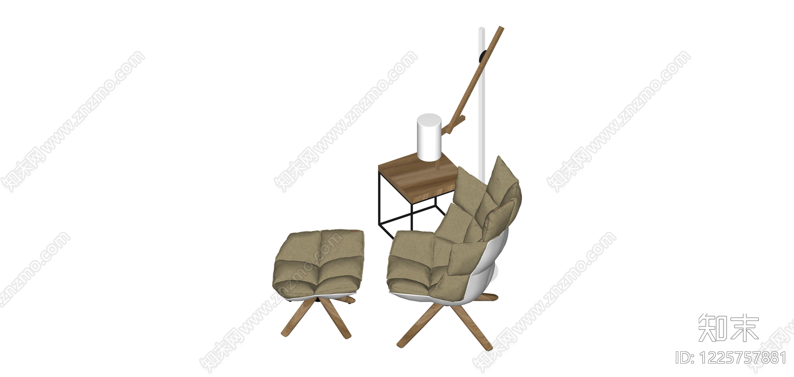 休闲椅脚凳边几组合SU模型下载【ID:1225757881】