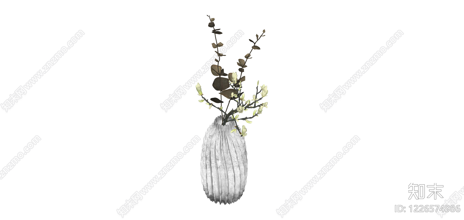 白色纹理花瓶配花艺SU模型下载【ID:1226574986】