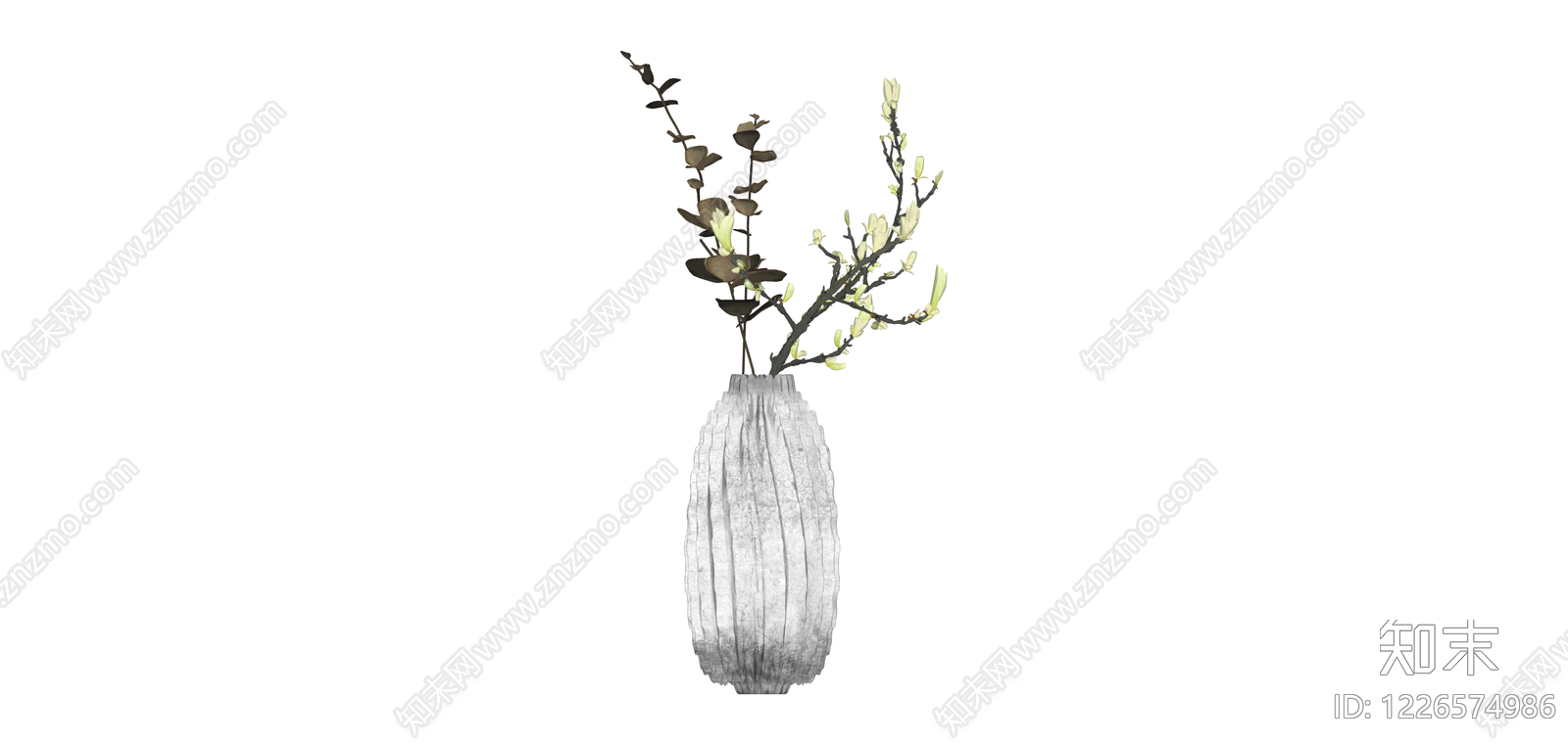 白色纹理花瓶配花艺SU模型下载【ID:1226574986】