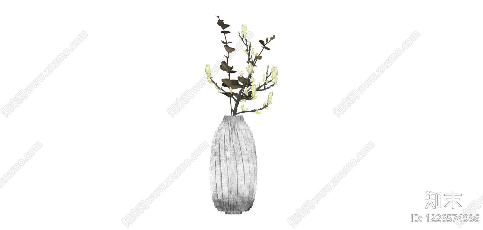 白色纹理花瓶配花艺SU模型下载【ID:1226574986】